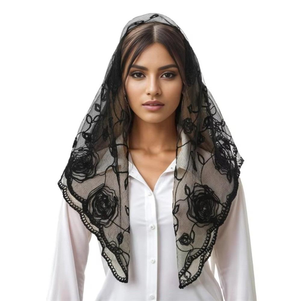 Hollow Out Embroidery Church Head Scarf Elegant Catholic Bride Scarf Lace Mantilla Scarf  for Women