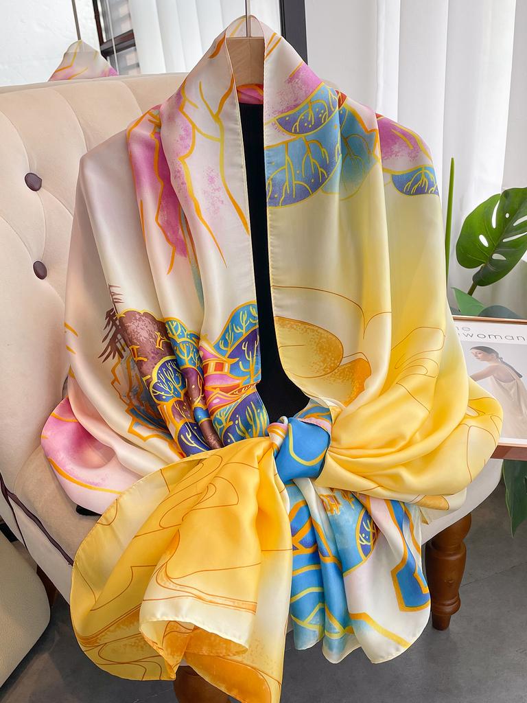 180*90Cm Luxury  Women Summer Silk Scarves Shawl Lady Wrap Soft Female Europe Designer Beach Bandanna