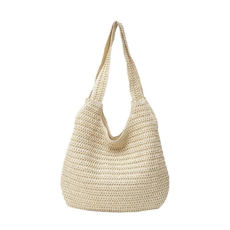 

ins simple and versatile straw woven bag solid color large capacity hand crocheted bag shoulder portable beach bag