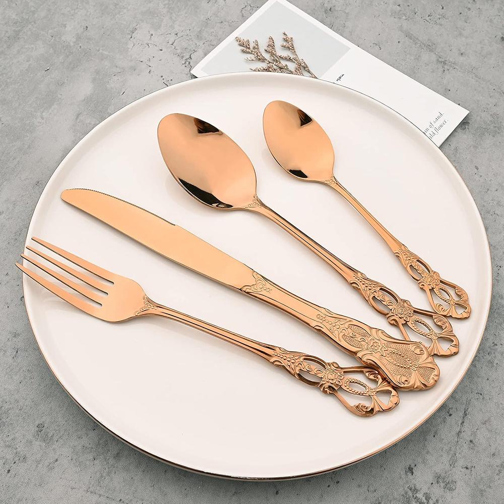 4-teiliges Luxus Royal Besteckset, Edelstahl Besteckset Service für 1, Spülmaschinenfest