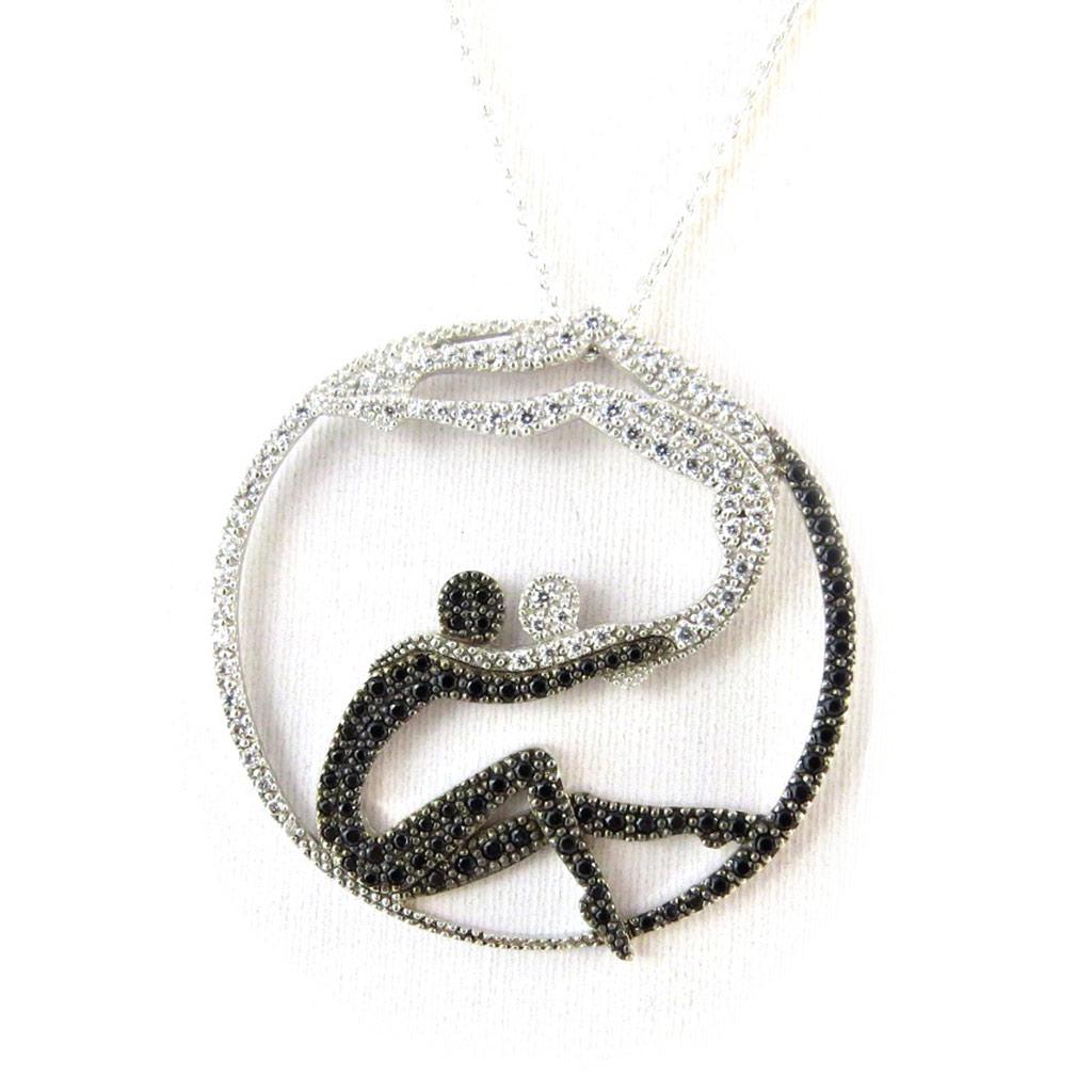 Altesse [N3247] - Silver Necklace 'Romeo and Juliet' Black White