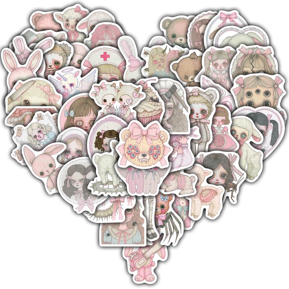 

50PCS Pink Creepy Stickers For Notebook Waterproof Bicycle Motorcycle Water Luggage PVC Classic Decal Laptop Sticker