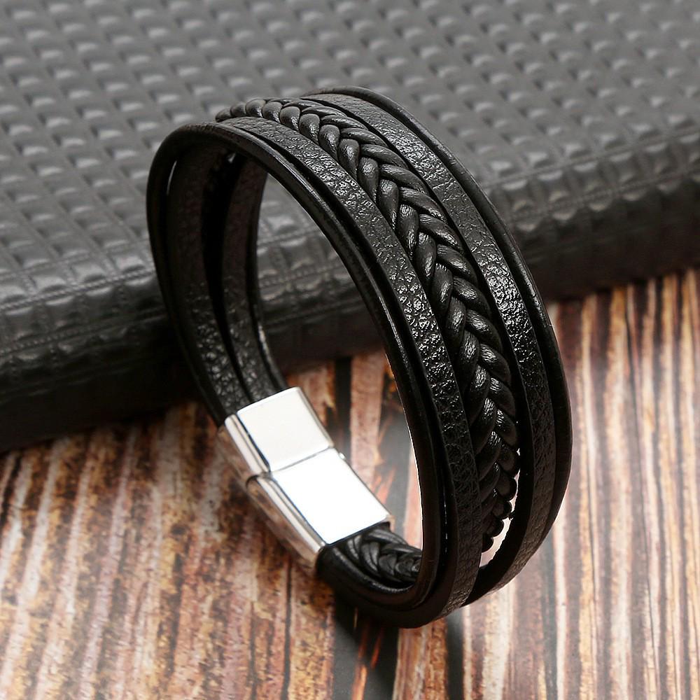 Men's Retro Hand-Woven Bracelet with High-Grade Stainless Steel Magnetic Clasp.