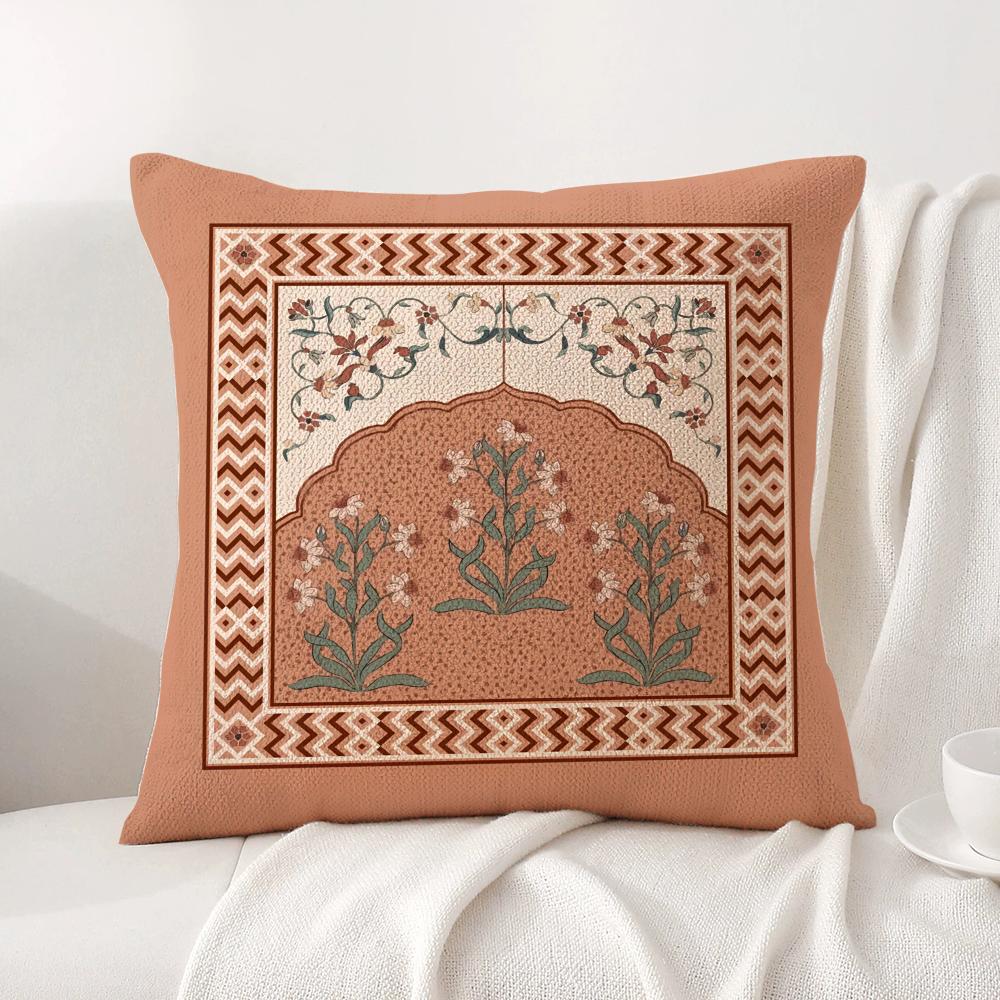 Retro Roman Pattern Cushion Cover Natural Linen Organic Fabric Double-Sided Printing Sofa Home Decor Gift Pillow Cover