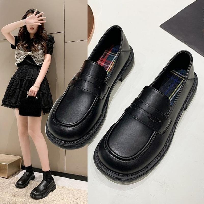 Loafers with Round Toe and Thick-soled Leather Shoes Are Casual and Versatile Single Shoes