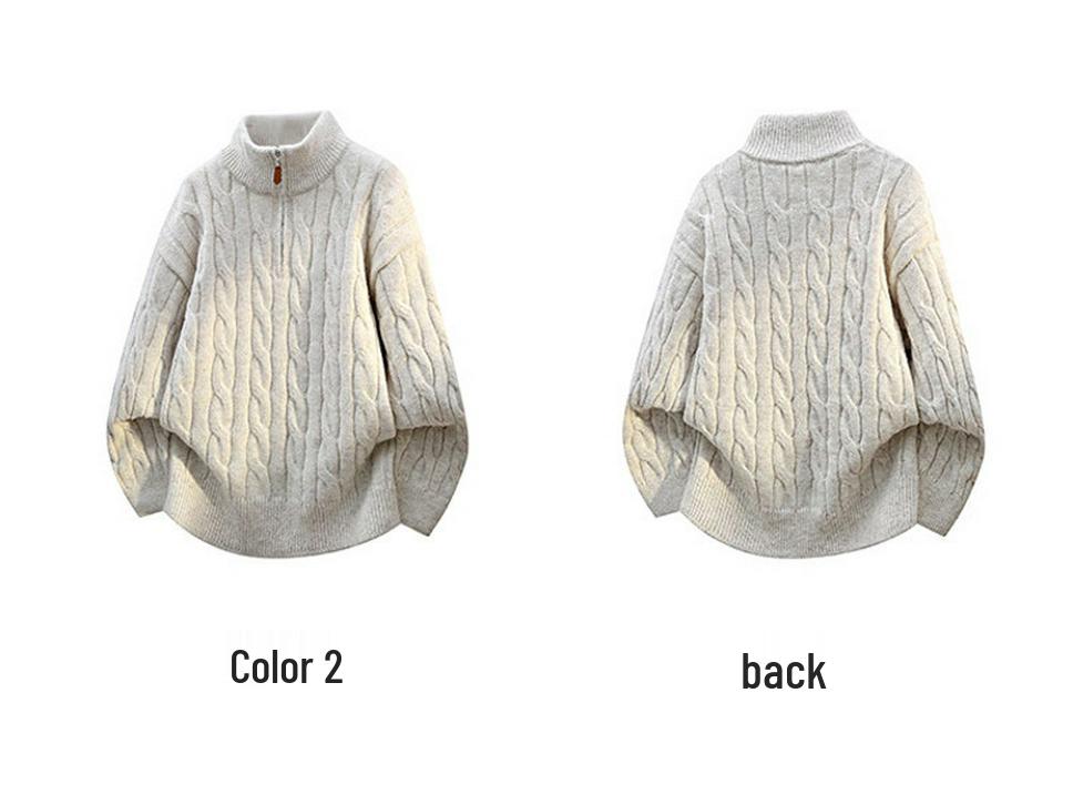 Men's American Retro Cable Knit Half-Zip Sweater - Winter Trendy Casual POLO, Lazy Style for Couples.