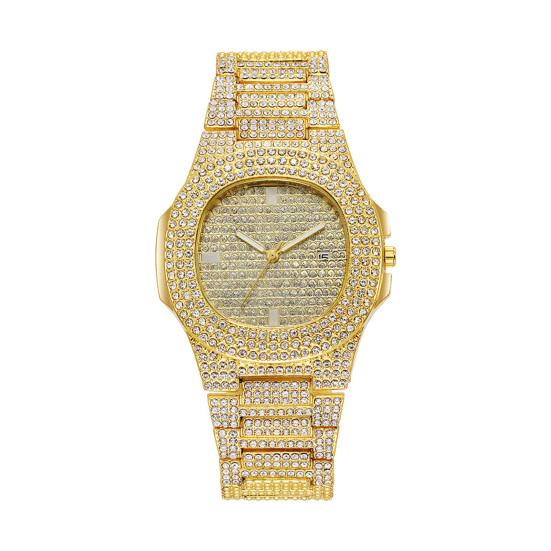 Quarzuhr mit voll besetztem Diamantlünetten- und Zifferblatt-Design, hochpräzise, funkelnd, trendiger Hip-Hop-Stil, für den täglichen Gebrauch und Partys