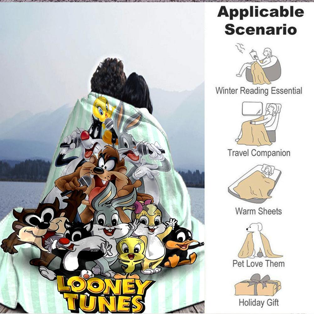 1pc Looney Tunes Characters Flannel Throw Blanket Lightweight Soft Warm All Season Blanket for Sofa, Bed, Travel,L1029010