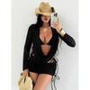 2026 Women 4 In 1 Bikini Set, Tie-Dye Print Mesh Long Sleeve Beach Dress, Sexy European Style Swimwear