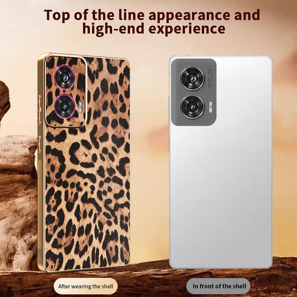 For Motorola Edge 50 Fusion 5G Case Leopard Print PU Leather Coated PC+TPU Electroplating Phone Cover
