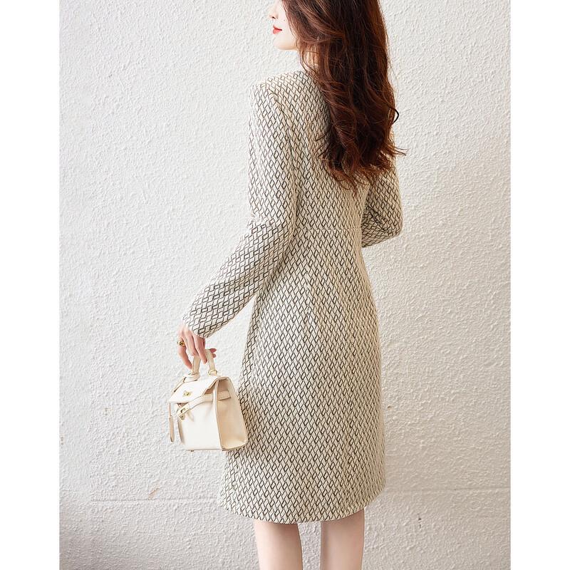 Demana Retro Plaid Round Neck Long Sleeve A-Line Midi Dress