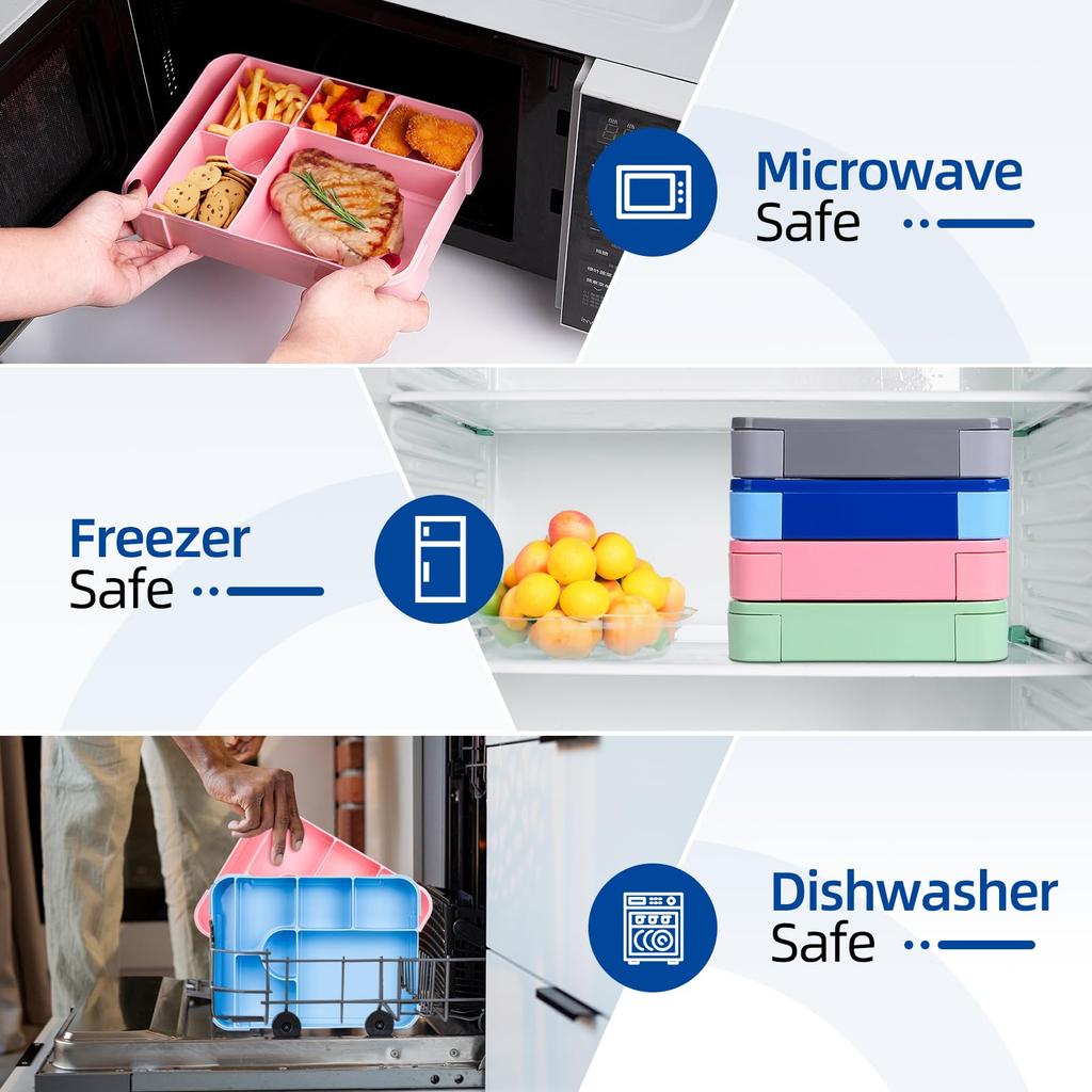 Bento Box 1330 ml Leakproof Lunch Box for Children Adults with 7 Compartments for School Travel Food Container Microwave Safe