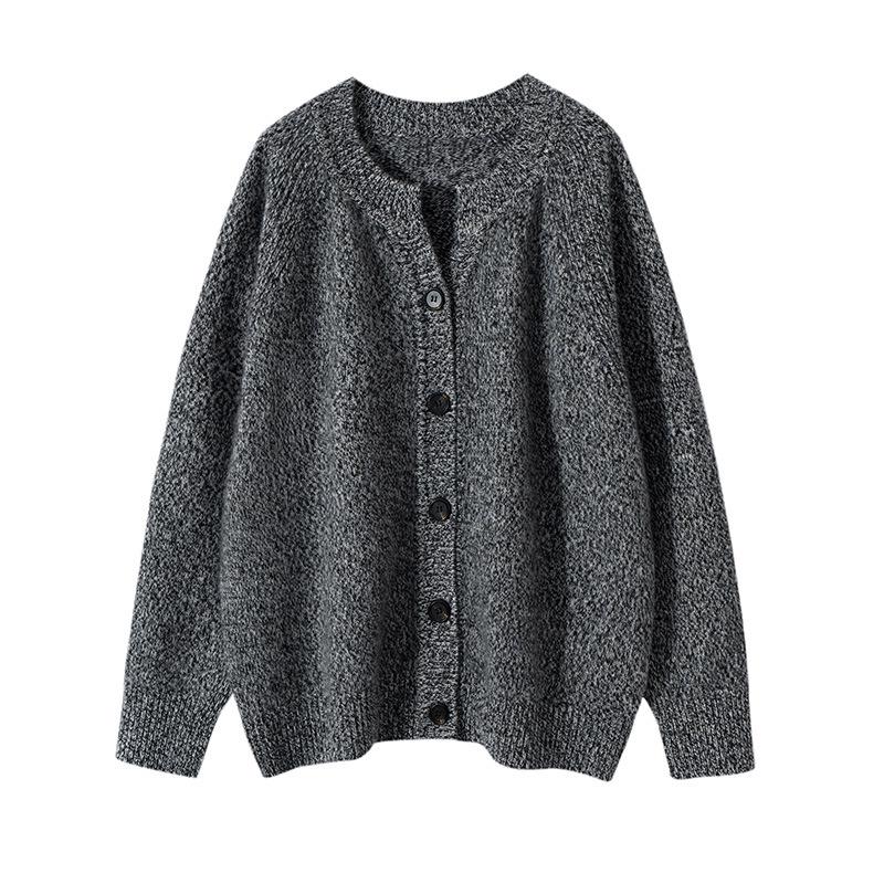 

Женский зимний шерстяной кардиган - Круглый вырез, Длинный рукав, Однотонный вязаный свитер Large