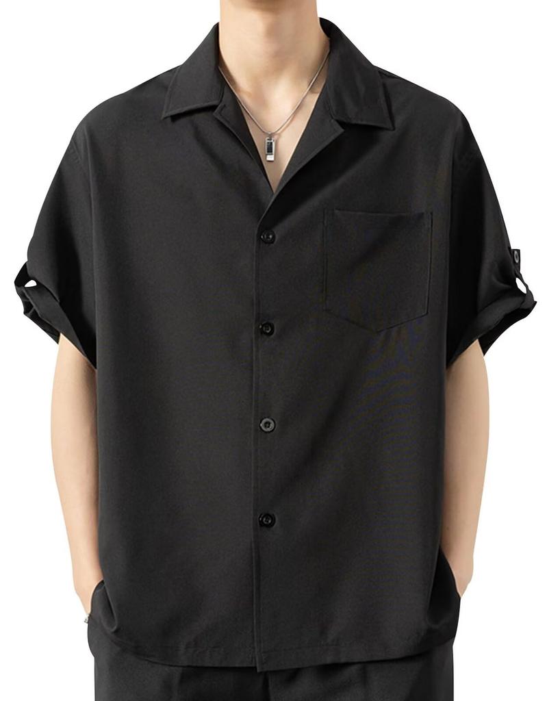 Sleeve Waist Shirt for Summer Large Black With Quick Spring High School Everyday [Bligo] 5/8 Men, Clothes, Size, T-Shirt, Pockets, Thin, Breathable,