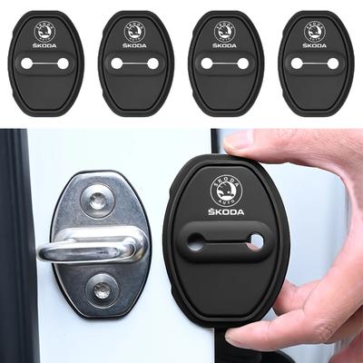 4pcs Silicone Car Door Lock Cover Interior Accessorie for Skoda Rapid Fabia Octavia Roomster Yeti Superb Kodiaq Kamiq Citigo VRS BB444
