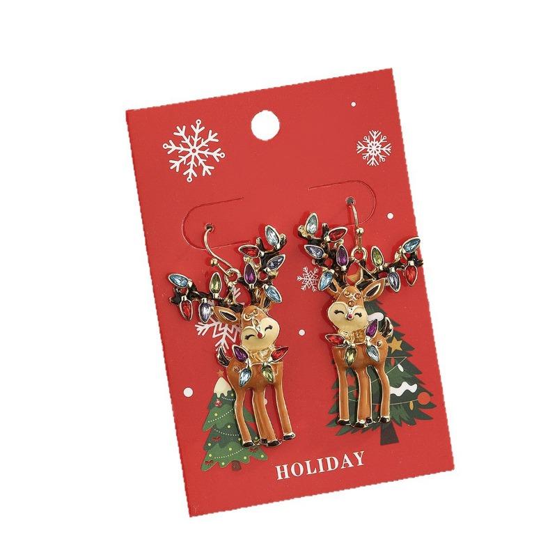 Christmas Fashion New Earrings Women's Christmas Snowflake Diamond Stud Earrings Elk Alloy Rhinestone Earrings