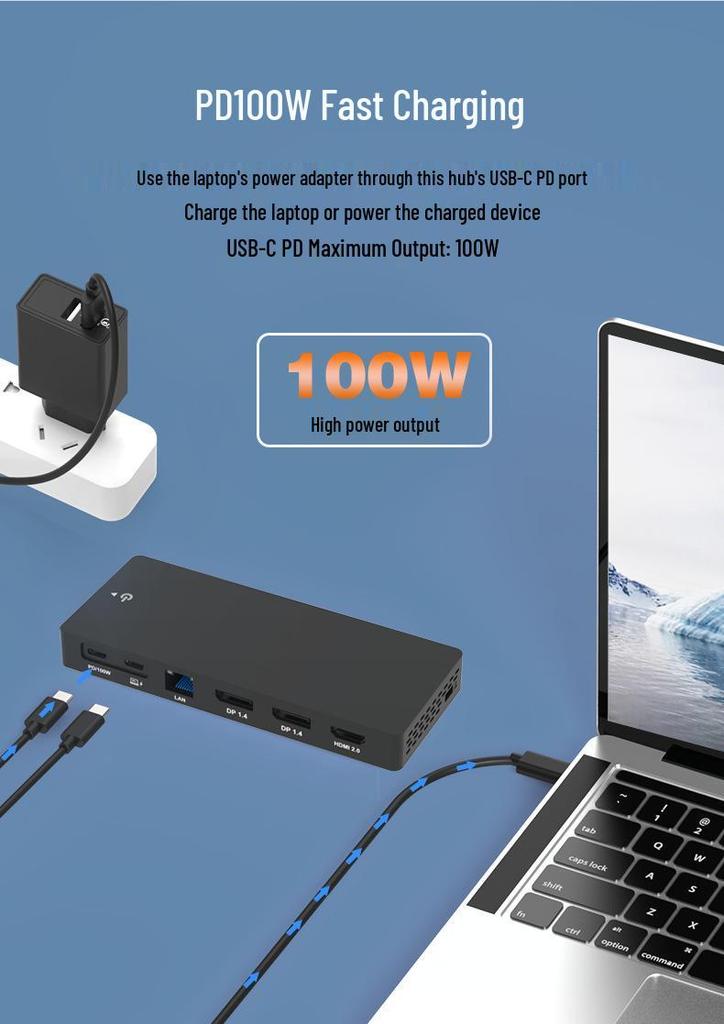 USB-C Docking Station: Dual DP/HDMI, Quad-Screen Display, USB 3.1 Splitter, Ethernet Port, Laptop Expansion Dock