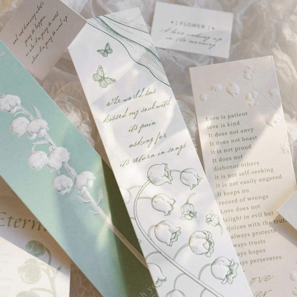 20pcs/Box Relief Flowers Bookmark Fresh Literature and Art Style Journal Decoration Reading Bookmarks Stationery