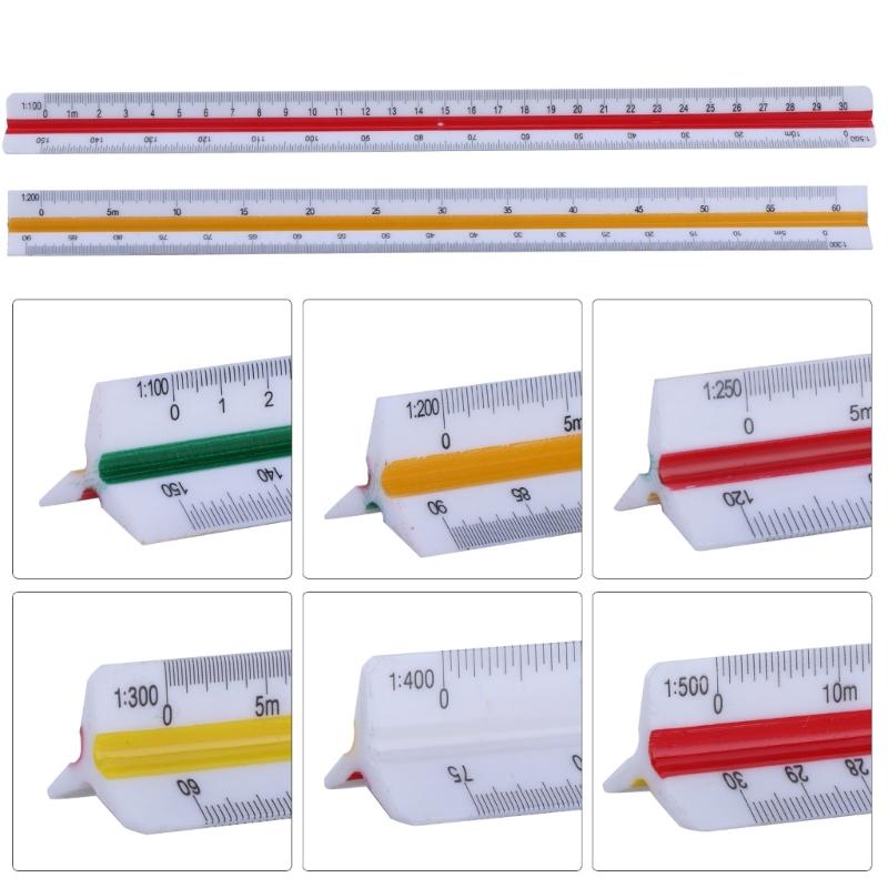 Plastic Scale Ruler, Triangular Ruler, 30cm, Triangular Ruler, Metric Scale 1:20, 1:25, 1:50, 1:75, 1:100, 1:125