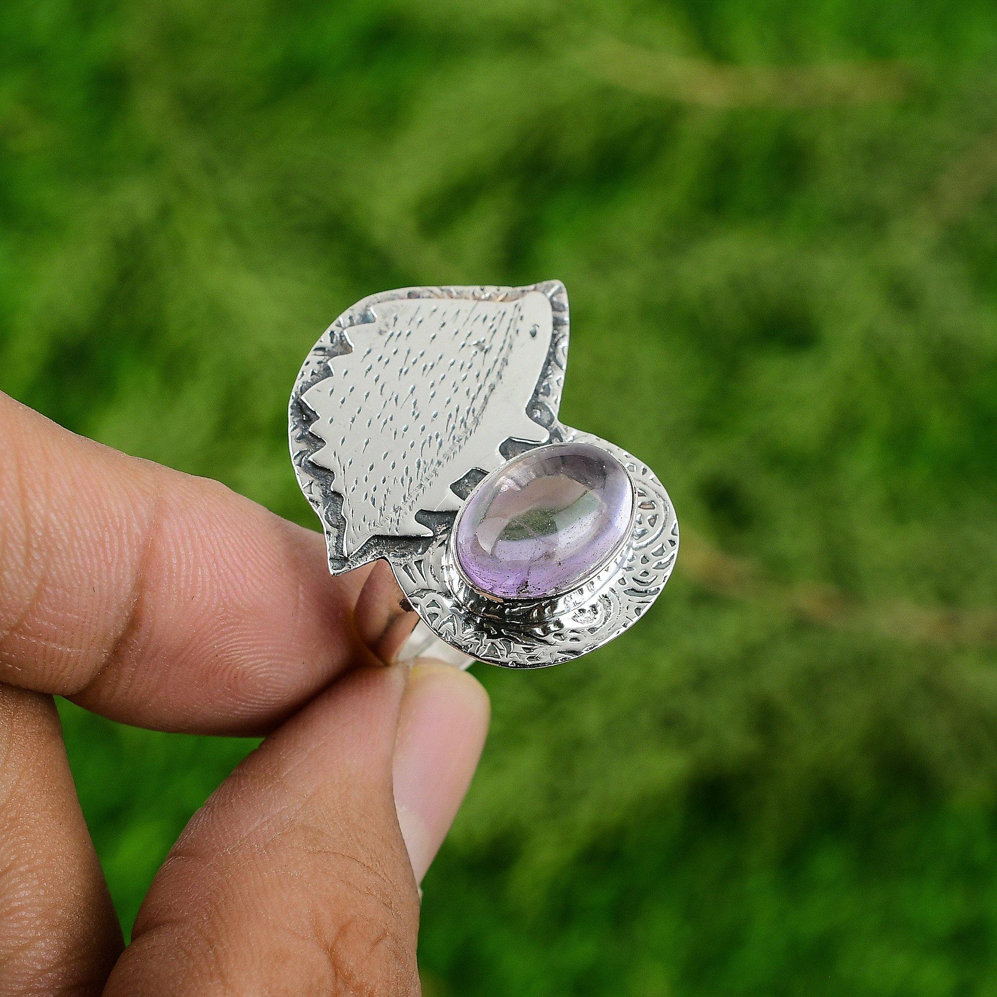 

African Amethyst Gemstone Sister Promise Handcrafted February Ring 925 Silver Adjustable