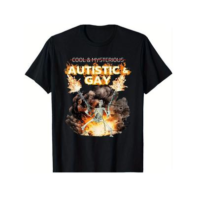 European Sizes Autism and Gay Skull Curse Autism Meme T-Shirt, Black T-Shirt, Autism Awareness, for Casual and Formal Events -