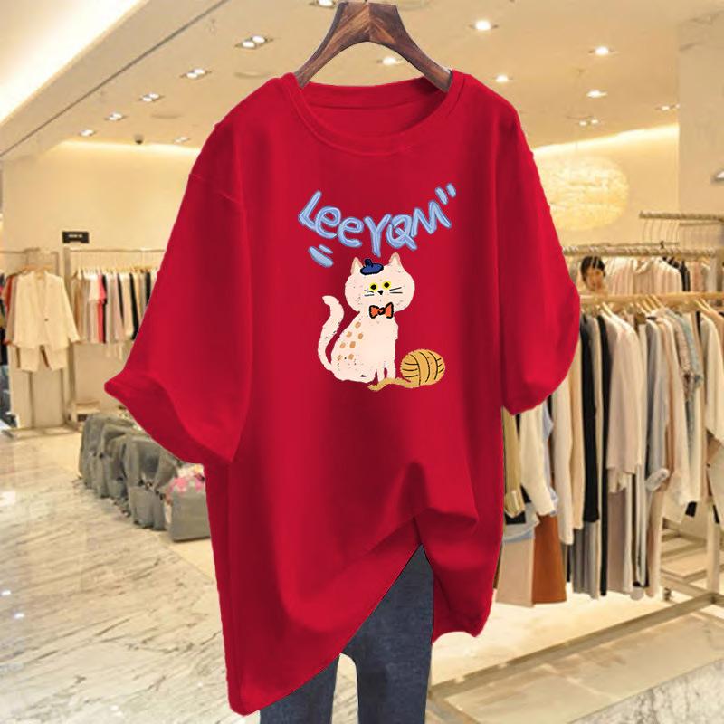 Pure Cotton T-shirt 2025 Spring and Summer New Cartoon Cat Print Top Foreign Style Bottoming Shirt Short Sleeve