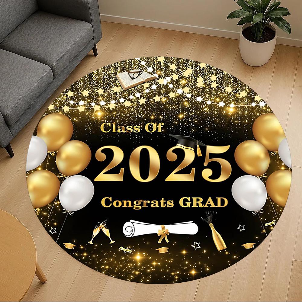 1pc Class Of 2025 Congrats GRAD Round Chair Mat Area Rug - Non-Slip, Floor Mat for Office, Bedroom, and Indoor Decor -1002268