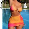 Nová dámská móda Kravata Dye Split Bikini Plavky Třídílná sada Sexy pásek s otevřenými zády Plavky Krásné Gradient Beach Sukně Bikiny