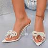 High Heels Sandalen Damen Sommer Europäisch und Amerikanisch Große Größe Perlen Schleife Transparente Schuhe Außenhandel Grenzüberschreitend Weinglas Absatz