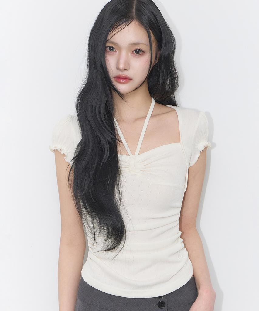 ILLIGO Shirred Halter Top Ivory