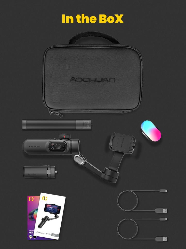 AOCHUAN Smartphone Gimbal Stabilizer Kit with OLED Focus and RGB Light for Video Professional Gimbal for iPhone 15 and Android X Pro Combo 3-Axis