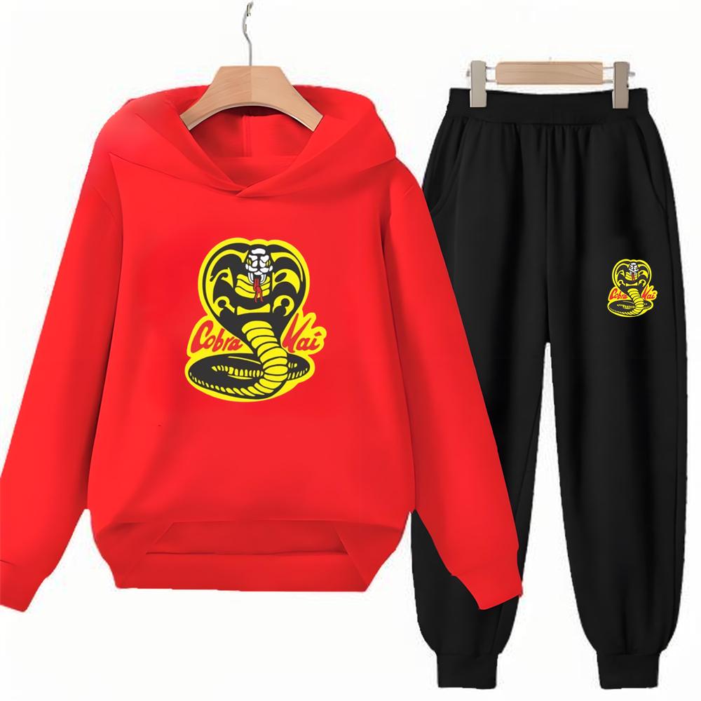 Children's Hoodie+Pants Black Children Cobra Stamp Coat Boys Girls Hoodie Tops Leisure Sweatshirt Toddler 3-12 Year Clothing