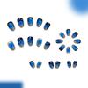 Deep Blue Gradient Flower Glitter Short Gel Nail Tips 24 Pieces Fit Natural Nail Shape