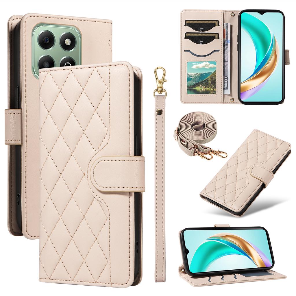 Husă tip portofel din piele romb pentru For Honor X6b 4G cu curea de umăr, curea de mână