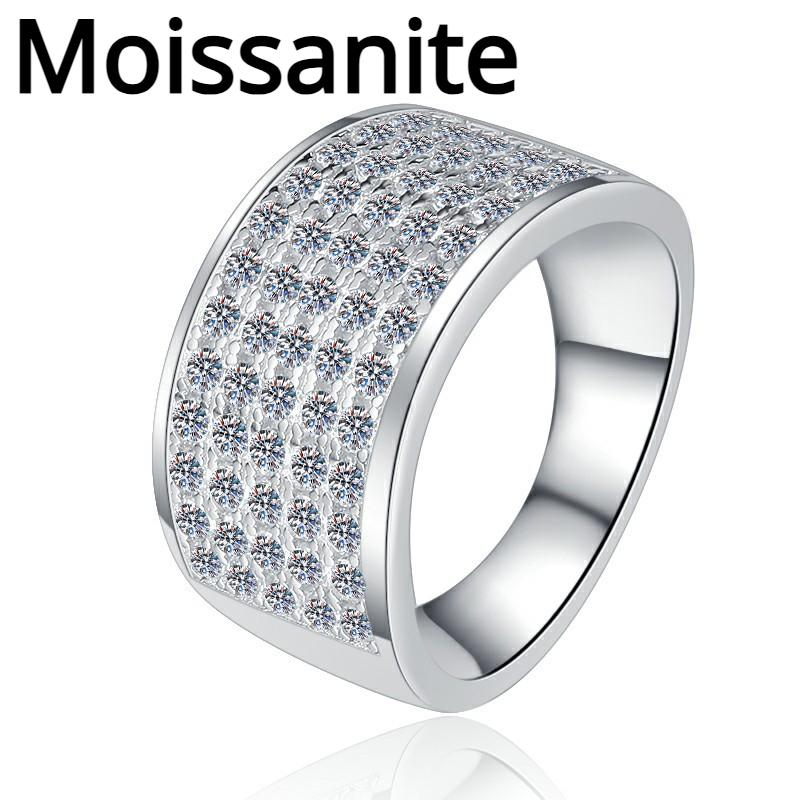 S925 Sterling Silver D Color 1.3ct Moissanite Diamond Ring Starry Wide Version Fashionable Engagement Ring Wedding Ring Gift for Girlfriend