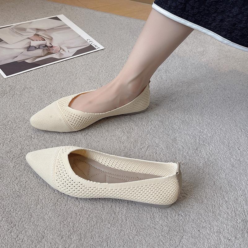 Flat Shoes for Women Fashion 2024 New Solid Colour Knitting Female Casual Ballet Flats Footware Breathable Mesh Comfort Loafers