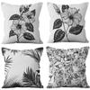 New Black and White Flower Cotton Linen Pillowcase Home Sofa Pillow Office Car Cushion Cover