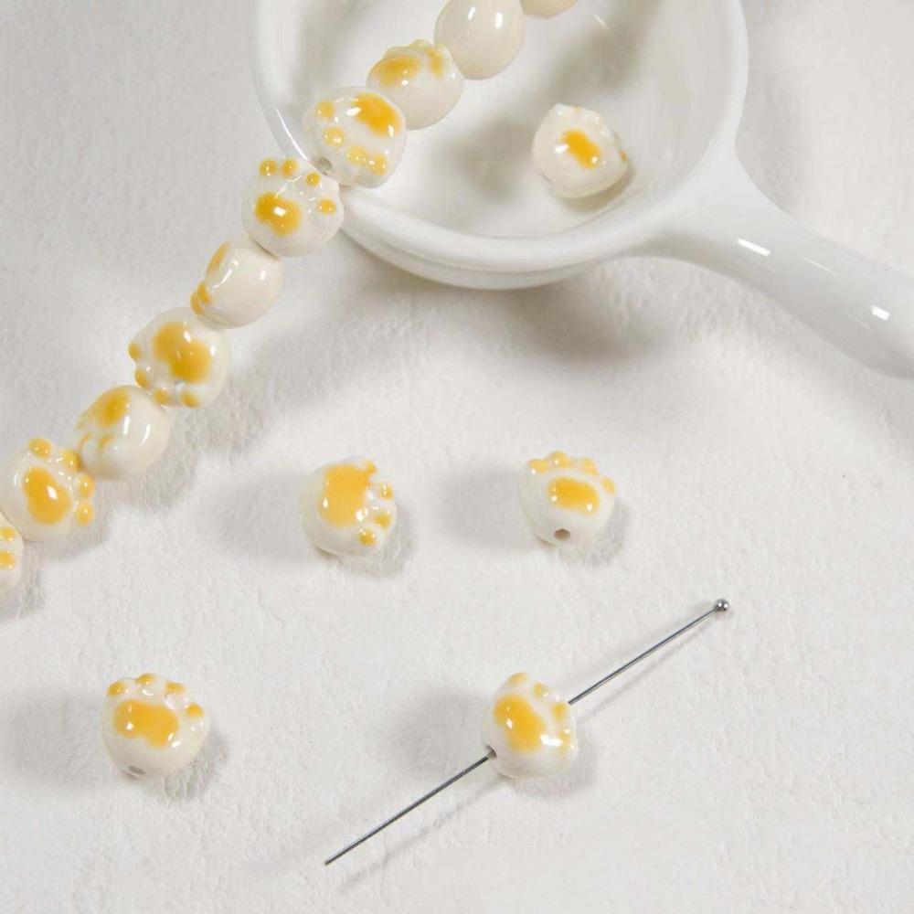 10Pcs Cartoon Design Cat Paw Beads Ceramic Jewelry Making Material  Student