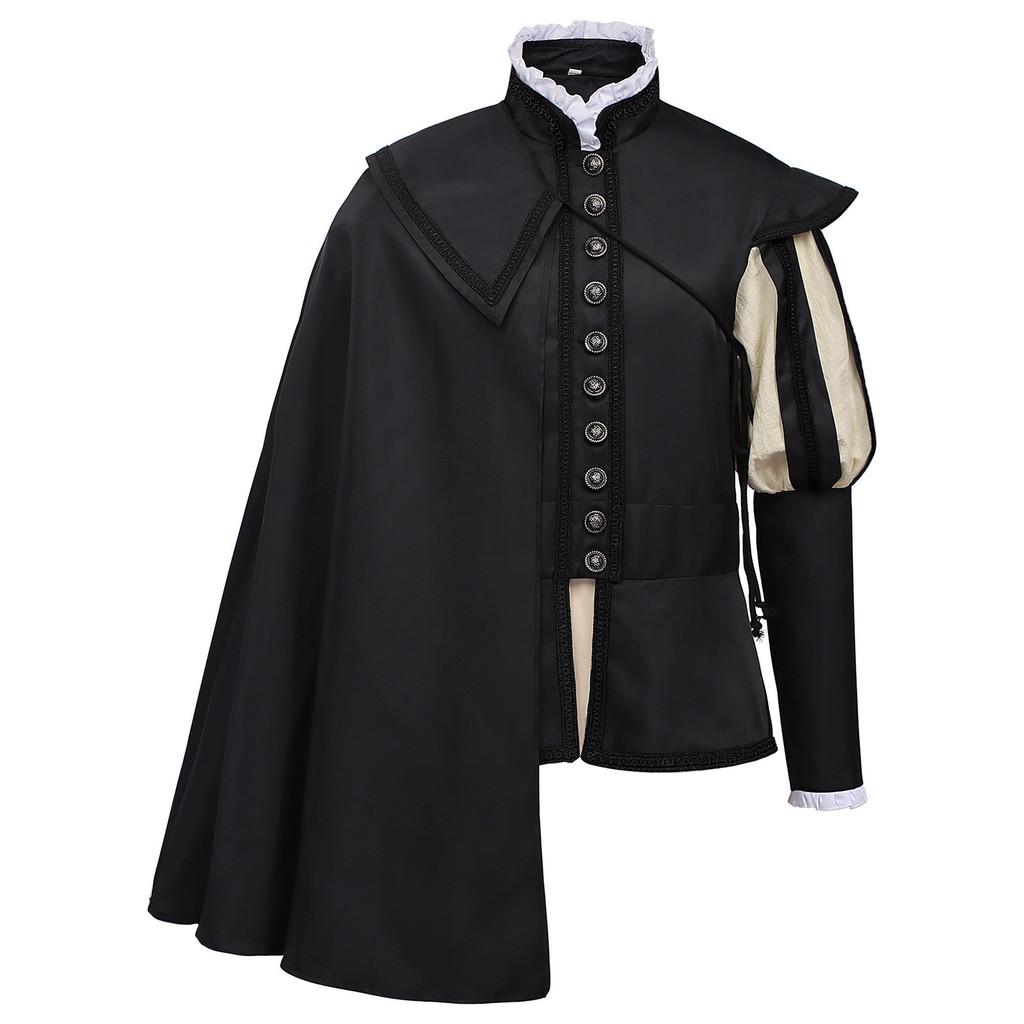 Medieval Renaissance Mens Black Long Robe With Cloak For Formal Events