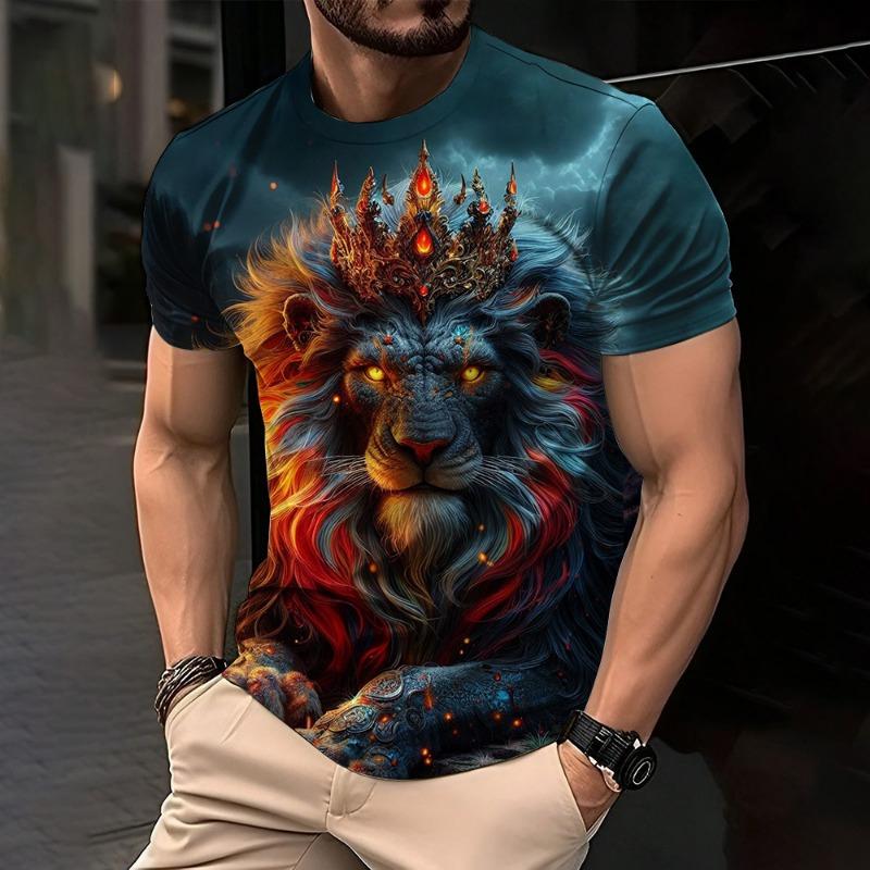 Trendy Lion Graphic Print Short Sleeve Clothing 2026Summer O-Neck Animal 3D Printed S