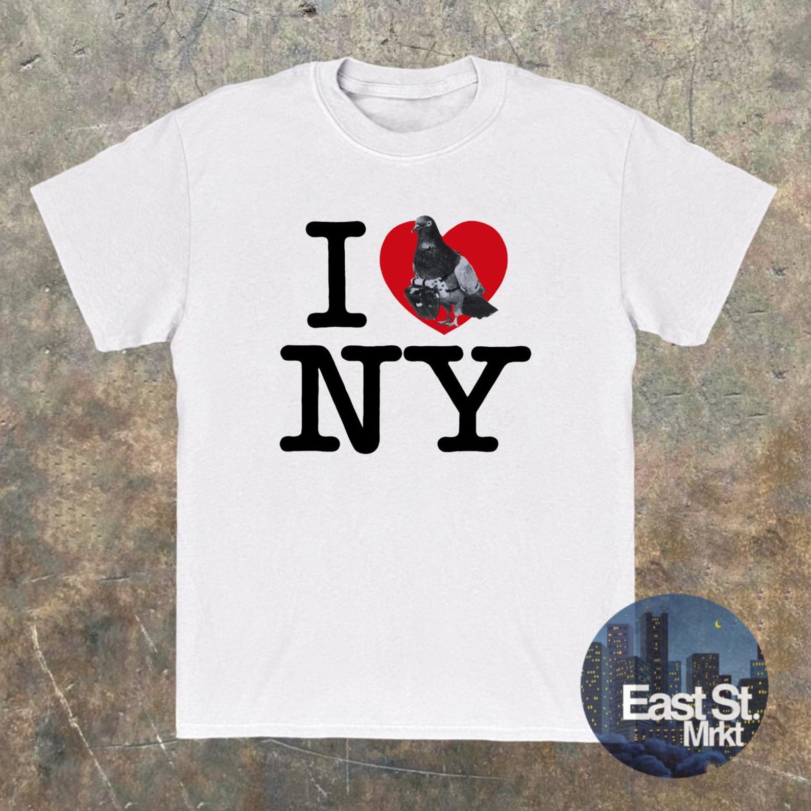 I Love NY Pigeon T-Shirt: Retro Slogan Tee S