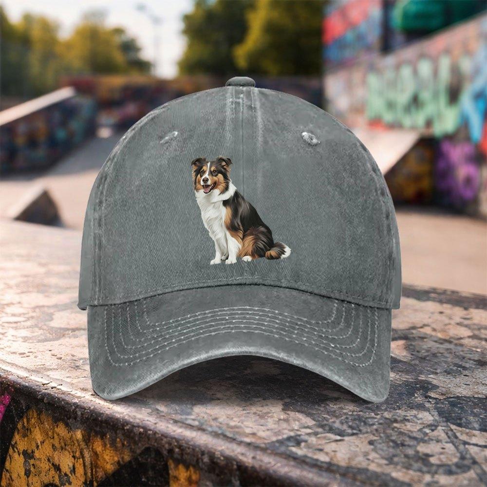pc Casual Fashion Australian Shepherd Print Washed Baseball Cap Premium Versatile Outdoor Accessory Unisex Duckbill Hat Suitabl