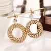 Women Men Retro Style Round Weave Wooden Earrings Beige Eardrop