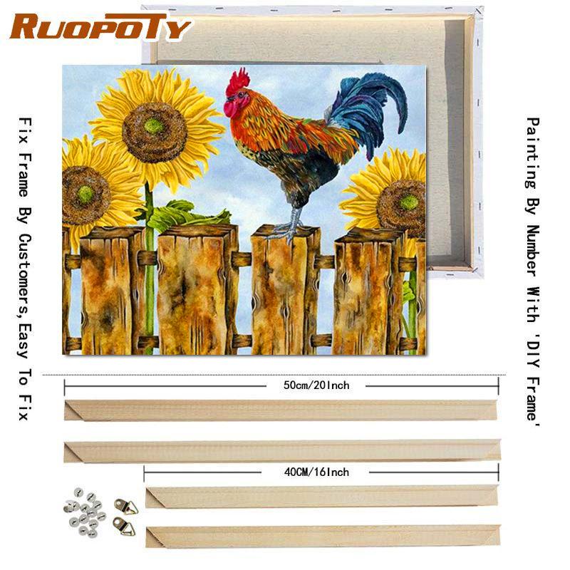 RUOPOTY DIY Painting By Numbers Animal Pictures By Number Chicken Kits Hand Painted Paintings Art Drawing On Canvas Home Decor