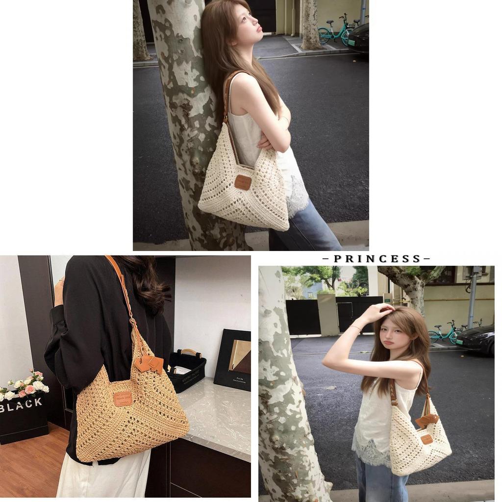Cotton Rope Woven Bucket Bag With Drawstring Closure For Casual Travel And Day Use