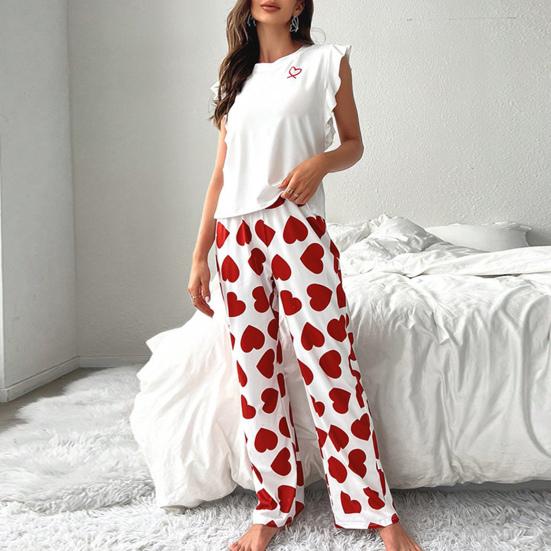 Damesatengpyjamassett Tanktopp med volangkant og bukser med vide ben