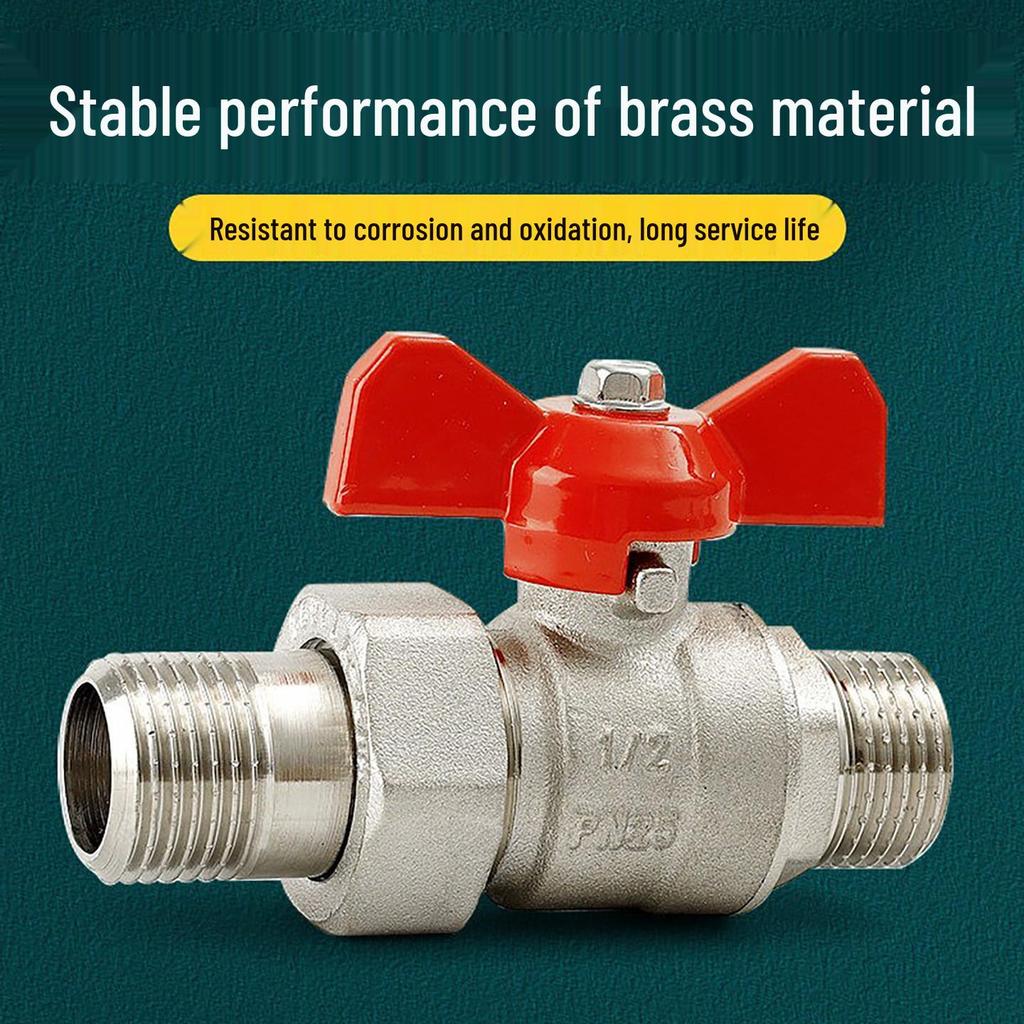 Copper Union Ball Valve, DN25, Male Threads, High-Flow Water Heater/Floor Heating Pipeline Valve Switch