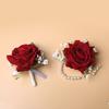 Europäisches Weißes Rosen-Anstecker & Handgelenk-Gesteck Set, Künstliche Seidenblume für Bräutigam Braut Brautjungfer, Outdoor-Hochzeitsfeier Dekoration