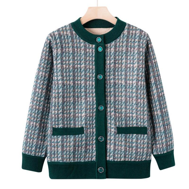 Elderly autumn and winter sweater women's fleece thickened coat year old 0 mother cardigan grandma autumn and winter knitted sweater
