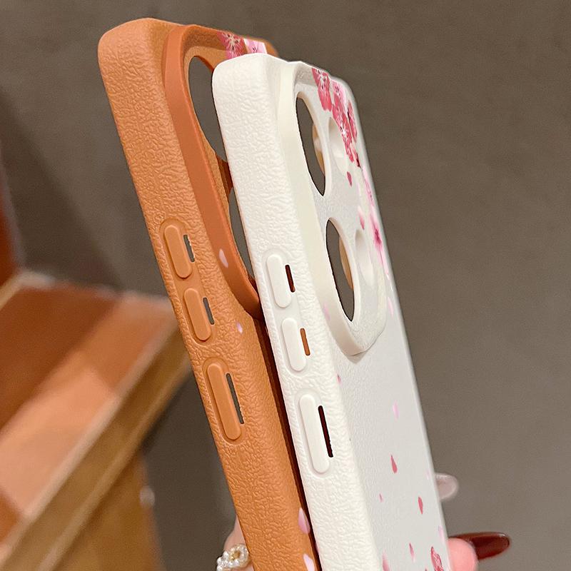 Sakura Blumenmuster Weiche Matte Hülle Für Xiaomi 13T Poco X7 X6 M6 Pro Redmi Note 14 13 Pro 12 11 TPU Ledertextur Stoßfest Schlanke Handyhülle